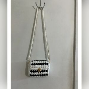 Striped Purse crocheted in black and white with gold accents